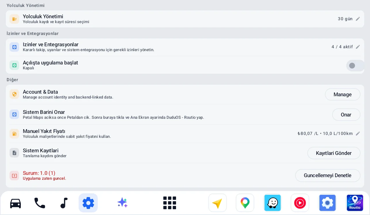 Routio settings, second screen