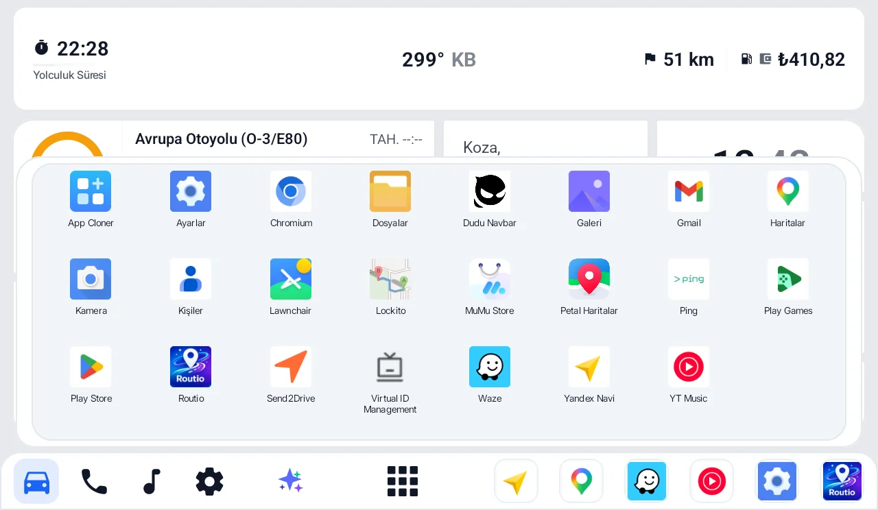 Android app drawer running inside Routio, proof that it operates as the system launcher