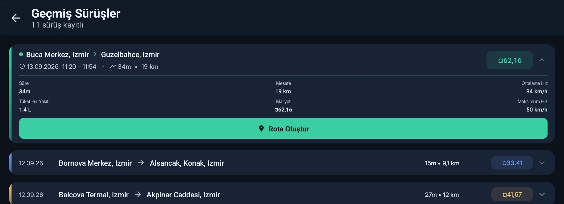 Omoda 5 edition trip detail with Create Route button