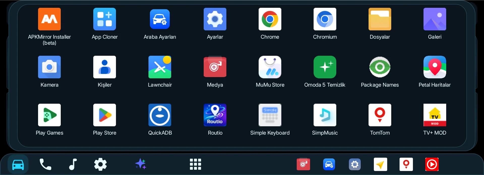 Omoda 5 edition app drawer with vehicle-specific apps
